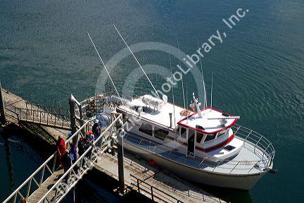Sport fishing boat docked at Depoe Bay, Oregon, USA.