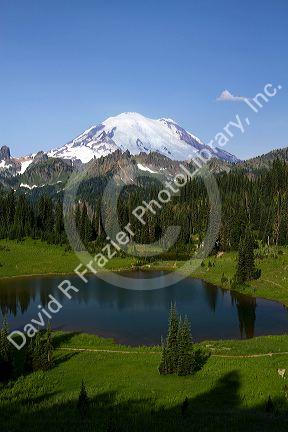 Tipsoo Lake and Mount Rainier at Mount Rainier National Park, Washington, USA.