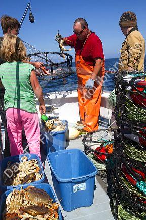 Crab fishing in the Pacific Ocean off the coast of Depoe Bay, Oregon, USA.