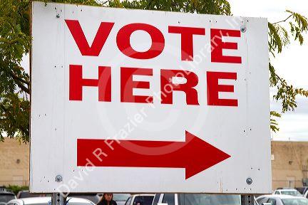 Vote here sign in Boise, Idaho, USA.