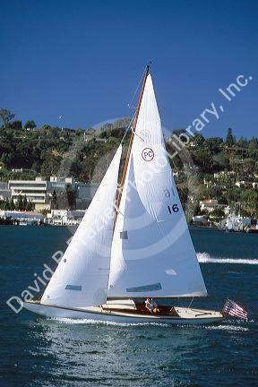 A sailboat in San Diego Harbor, California.