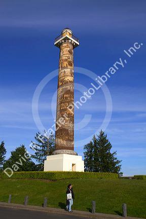 The Astoria Column is a tower overlooking the Columbia River on Coxcomb Hill at Astoria, Oregon, USA.