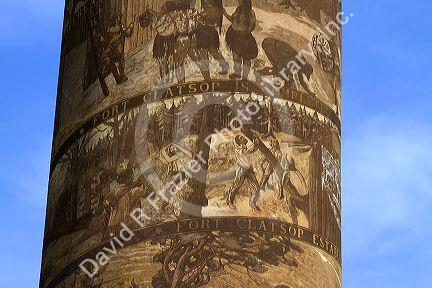 The Astoria Column is a tower overlooking the Columbia River on Coxcomb Hill at Astoria, Oregon, USA.
