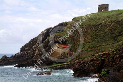 Santa Justa Beach and old monastery near the town of Ubiarco, Cantabria, Spain.