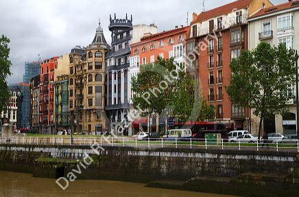 The Nervion River at Bilbao, Biscay, Spain.