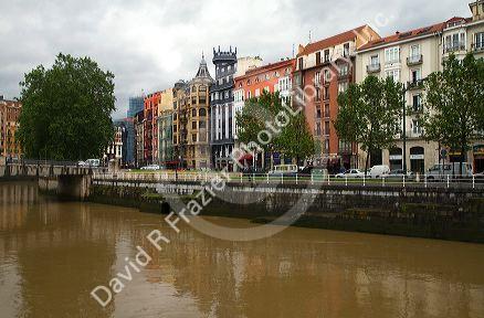 The Nervion River at Bilbao, Biscay, Spain.