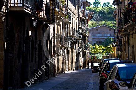 Street scene at Puente La Reina a Basque town along the Way of St. James pilgrimage route, Navarra, Spain.