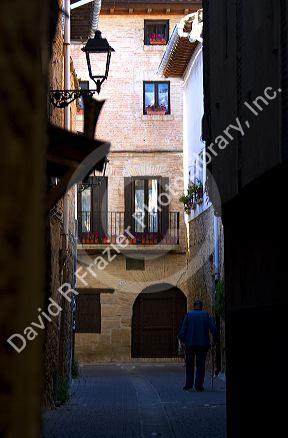 Street scene at Puente La Reina a Basque town along the Way of St. James pilgrimage route, Navarra, Spain.