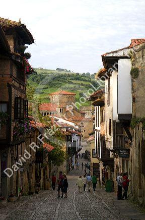 Walking street in the village of Santillana del Mar, Cantabria, Spain.