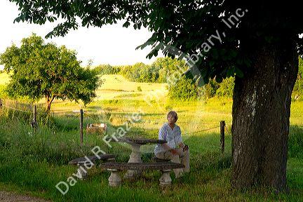 American tourist enjoying the rural countryside near Angouleme in southwestern France.