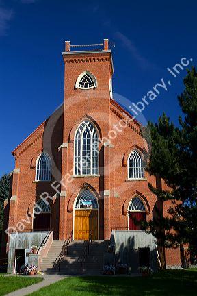 Native clay brick exterior of the St. Ignatius Mission located in St. Ignatius, Montana, USA.