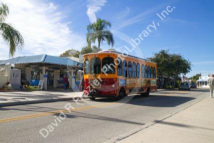 Street car replica bus in Tarpon Springs, Florida, USA.