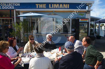Greek food restaurant The Limani, located on the sponge docks in Tarpon Springs, Florida, USA.