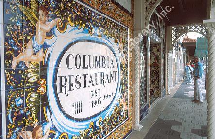 Close up of tile or fresco on the Columbia Restaurant in Ybor City, Tampa, Florida.