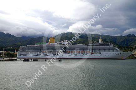 Arcadia cruise ship docked at Papeete, Tahiti, French Polynesia.