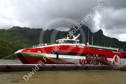 Terevau high speed ferry takes passengers between the islands of Tahiti and Moorea, French Polynesia.