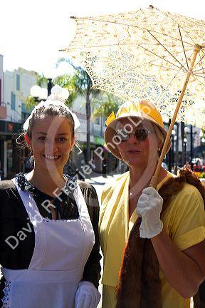 People dress in period clothing during the Tremains Art Deco Weekend at Napier in the Hawke's Bay Region, North Island, New Zealand.