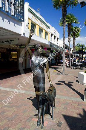 Bronze statue of a woman and dog at Napier in the Hawke's Bay Region, North Island, New Zealand.