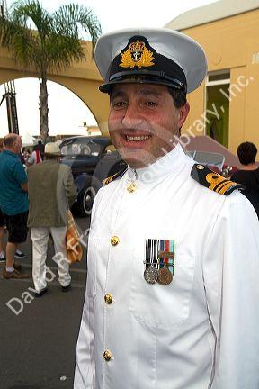 New Zealand Navy band conductor in uniform at the Tremains Art Deco Weekend  at Napier in the Hawke's Bay Region, North Island, New Zealand.