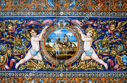 Close up of tile or fresco on the Columbia Restaurant in Ybor City, Tampa, Florida.