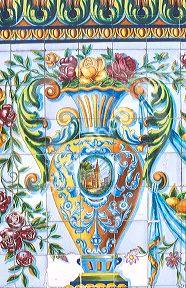 Close up of tile or fresco on the Columbia Restaurant in Ybor City, Tampa, Florida.