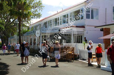 Street scene in the waterfront town of Russell on the Bay of Islands, North Island, New Zealand.