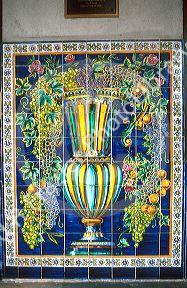 Close up of tile or fresco on the Columbia Restaurant in Ybor City, Tampa, Florida.