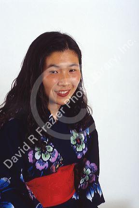 Japanese woman wearing kimono native dress.  MR