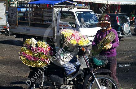 Street vendor selling roses in Da Lat, Vietnam.
