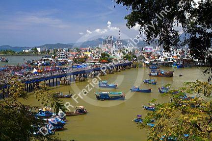 Port with fishging boats at Nha Trang, Vietnam.