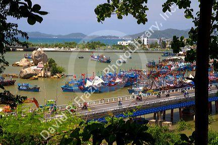 Port with fishging boats at Nha Trang, Vietnam.