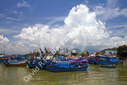 Port with fishging boats at Nha Trang, Vietnam.