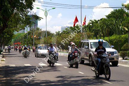 Scooter traffic on a street in Nha Trang, Vietnam.