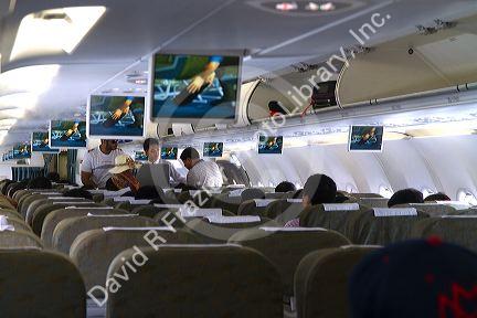 Safety briefing aboard a Vietnamese Airlines Airbus 320 at Cam Ranh International Airport, Cam Ranh, Vietnam.