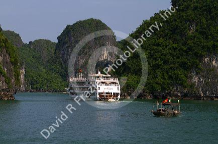 Tour boats in Ha Long Bay, Vietnam.