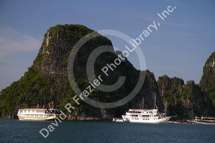 Tour boats in Ha Long Bay, Vietnam.