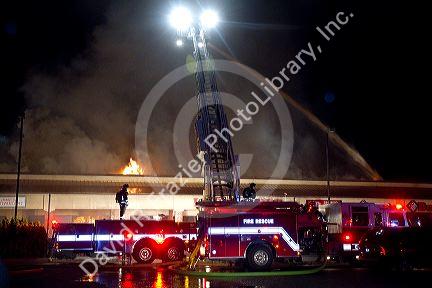 Firefighters respond to a four alarm fire in Boise, Idaho, USA.