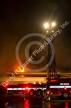 Firefighters respond to a four alarm fire in Boise, Idaho, USA.