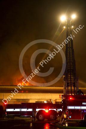 Firefighters respond to a four alarm fire in Boise, Idaho, USA.