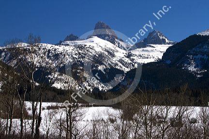View of the west slope of the Teton Mountain range in Wyoming, USA.