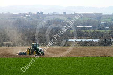 Spring planting of corn in Canyon County, Idaho, USA.