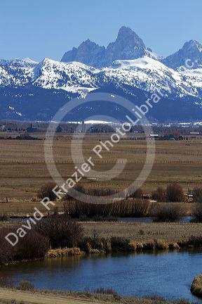 View of the west slope of the Teton Mountain range in Wyoming, USA.
