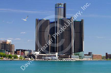 The GM Renaissance Center on the Detroit International Riverfront, Michigan, USA.