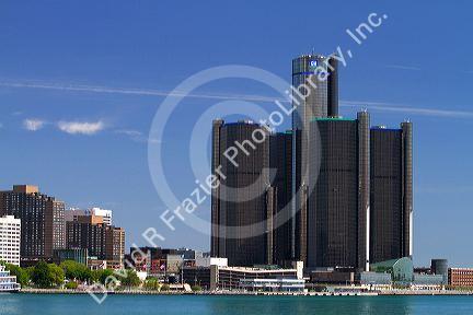 The GM Renaissance Center on the Detroit International Riverfront, Michigan, USA.