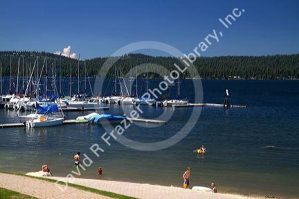 Boat marina and beach at Payette Lake, McCall, Idaho, USA.