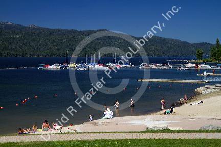 Boat marina and beach at Payette Lake, McCall, Idaho, USA.