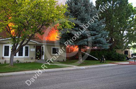 Firefighters respond to a structure fire in Boise, Idaho, USA.