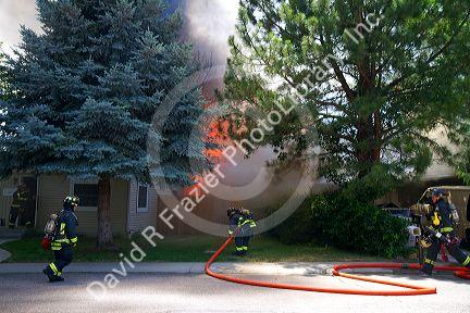 Firefighters respond to a structure fire in Boise, Idaho, USA.