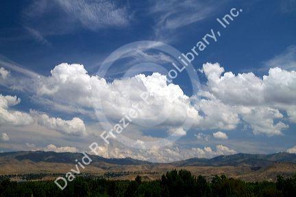 Cumulus clouds in the sky above Boise, Idaho, USA.
