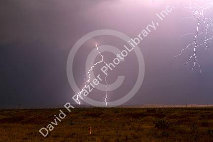 Lightning strike in the sky above Boise, Idaho, USA.